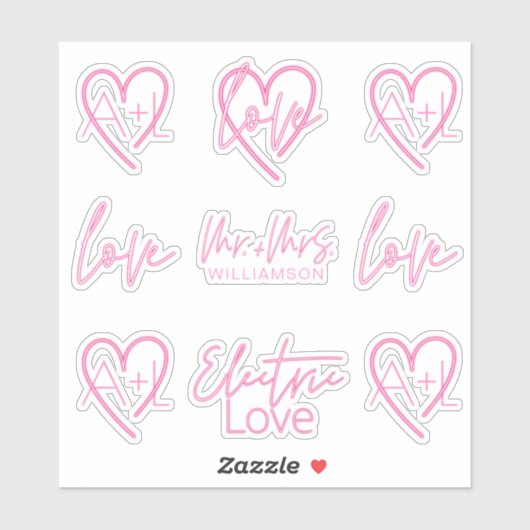 Elektrische Liefde Neon Roze Retro Signage Monogra Sticker (Vel)