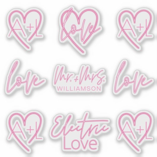 Elektrische Liefde Neon Roze Retro Signage Monogra Sticker (Voorkant)