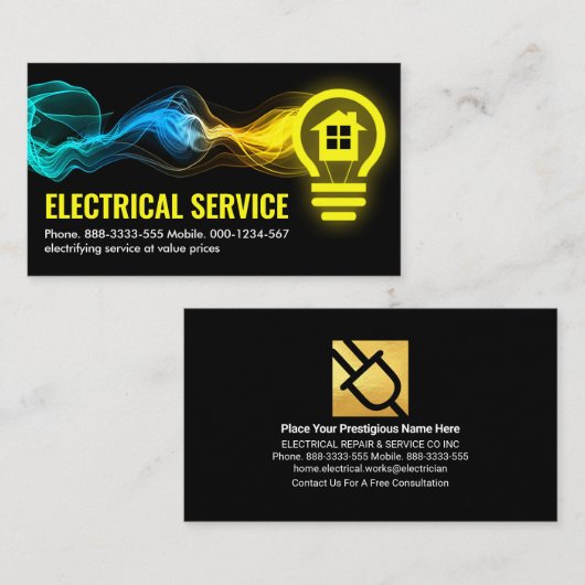Elektrische Lightning Powers Lightbulb Visitekaartje (Voorkant / Achterkant)