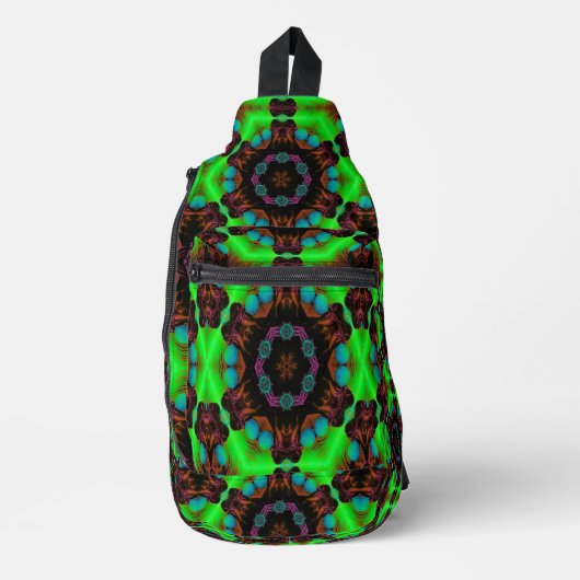 Elektrische Limoen Cosmic Mandala Sling Rugzak (Voorkant)