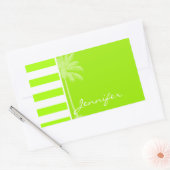 Elektrische Limoen horizontale strepen; handpalm Rechthoekige Sticker (Envelop)