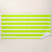 Elektrische limoen & witte cabana strepen geperson strandlaken (Voorkant)