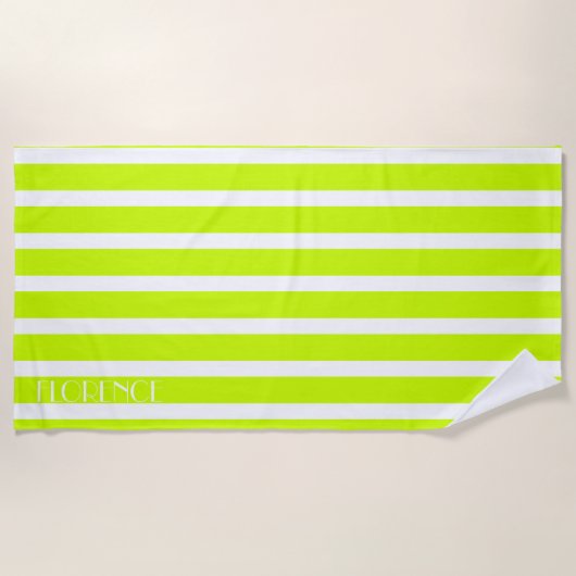 Elektrische limoen & witte cabana strepen geperson strandlaken (Voorkant)
