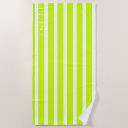 Elektrische limoen & witte cabana strepen geperson strandlaken (Voorkant)