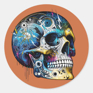 Elektrische matrixschedel ronde sticker