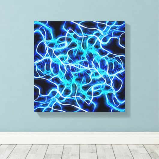 Elektrische neon Blue Tesla Coil Lightning Canvas Afdruk (Insitu (Houten vloer))