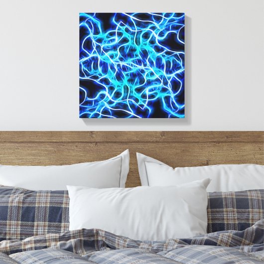 Elektrische neon Blue Tesla Coil Lightning Canvas Afdruk (Insitu (Slaapkamer))