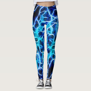 Elektrische neon Blue Tesla Coil Lightning Leggings