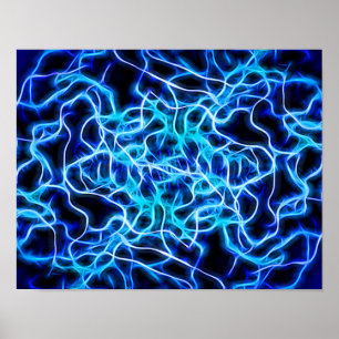 Elektrische neon Blue Tesla Coil Lightning Poster