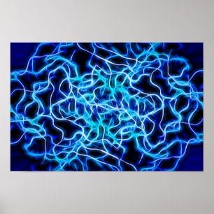 Elektrische neon Blue Tesla Coil Lightning Poster