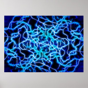 Elektrische neon Blue Tesla Coil Lightning Poster