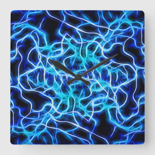 Elektrische neon Blue Tesla Coil Lightning Vierkante Klok