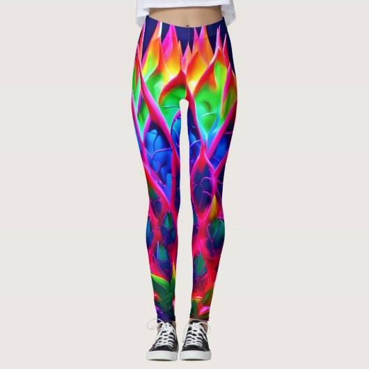 Elektrische Neon Drakenfruit Leggings (Voorkant)