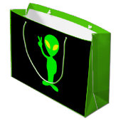 Elektrische Neon Green & Black Alien Peace Gift Ba Groot Cadeauzakje (Achterkant Gekanteld)