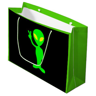 Elektrische Neon Green & Black Alien Peace Gift Ba Groot Cadeauzakje