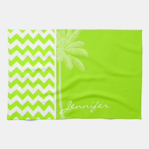 Elektrische Neon Lime Groene Chevron; Tropische Pa Theedoek
