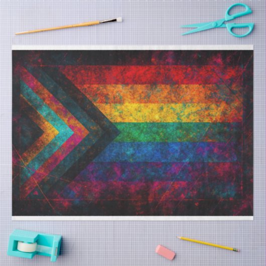 Elektrische Neon Progressieve Pride Flag Decoupage Tissuepapier (Craft)
