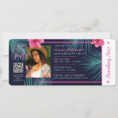 Elektrische neon roze tropische bestemming verjaar kaart (Voorkant)