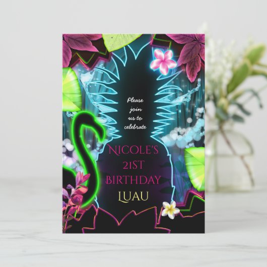 Elektrische Neonlichten Ananas Feest Uitnodiging (Staand voorkant)