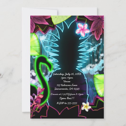 Elektrische Neonlichten Ananas Feest Uitnodiging (Achterkant)