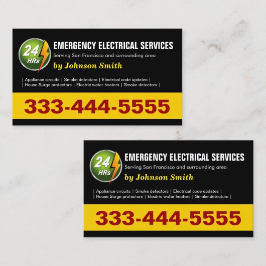 Elektrische noodhulpdienst van 24 uur - twee zijka visitekaartje (Voorkant / Achterkant)