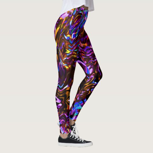 Elektrische Paarse en zwarte Abstracte kunst Leggings (Rechts)