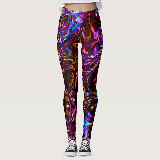 Elektrische Paarse en zwarte Abstracte kunst Leggings (Voorkant)