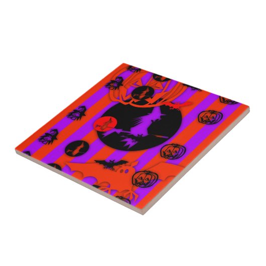 Elektrische Pop kleuren Halloween paarse heks Tege Tegeltje (Zijkant)