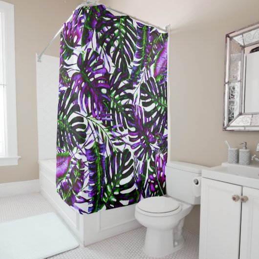 Elektrische Pop Tropische palmbladeren Douchegordijn (In situ)