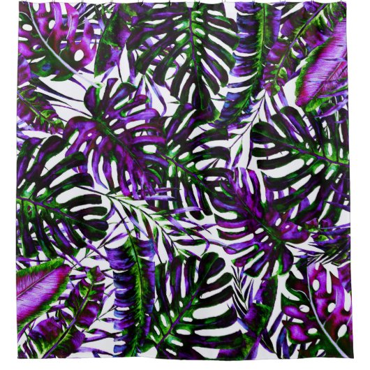 Elektrische Pop Tropische palmbladeren Douchegordijn (Voorkant)