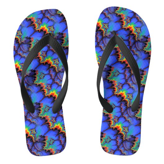 Elektrische regenbooggolven Fractal Art Patroon Teenslippers (Voetbed)
