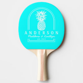 Elektrische Retro Cyaan Ananas Trouwboog & Naam Tafeltennisbatje