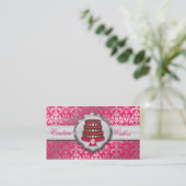 Elektrische roze cokescouture Glitzy Damask Bakery Visitekaartje (Staand voorkant)