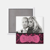 Elektrische Roze Lavish Damask Save the Date Magne Magneet (Voorkant / Achterkant)