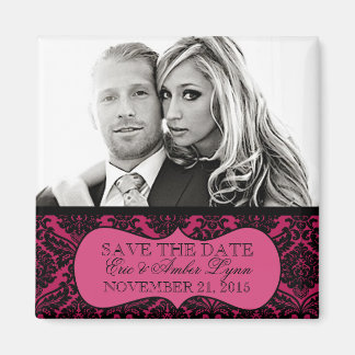 Elektrische Roze Lavish Damask Save the Date Magne Magneet