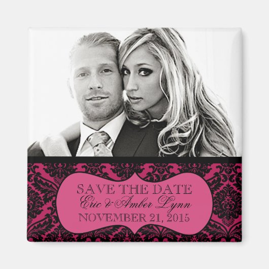 Elektrische Roze Lavish Damask Save the Date Magne Magneet (Voorkant)