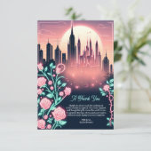 Elektrische Rozen Futuristische Neon Bruidsdouche Bedankkaart (Staand voorkant)