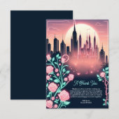 Elektrische Rozen Futuristische Neon Bruidsdouche Bedankkaart (Voorkant / Achterkant)