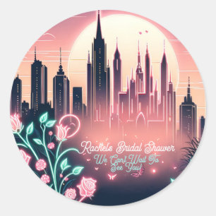 Elektrische Rozen Futuristische  Neonsprinkhanen B Ronde Sticker