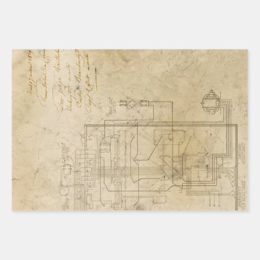 Elektrische schematische tekening op bruin inpakpapier vel (Voorkant 2)