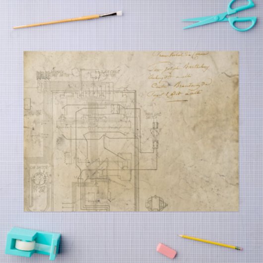 Elektrische schematische tekening op bruine ontkop tissuepapier (Craft)