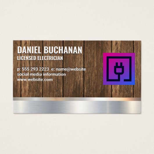 Elektrische stekker | Elektrisch | Houtmetaal Visitekaartje (Voorkant)
