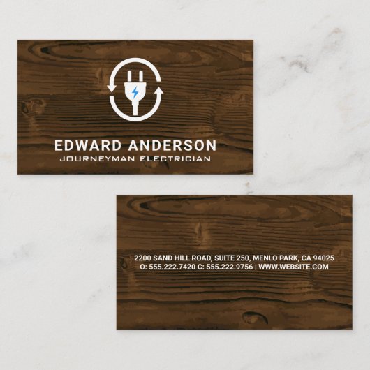 Elektrische Stekker | Houten Achtergrond Visitekaartje (Voorkant / Achterkant)