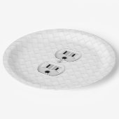 Elektrische stekker voor wandstopcontacten past di papieren bordje (Gekanteld)