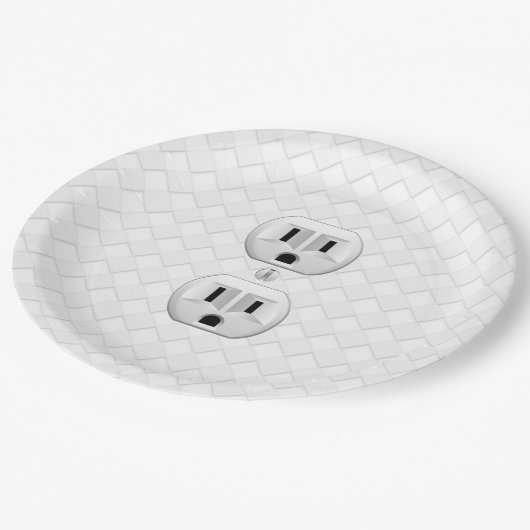 Elektrische stekker voor wandstopcontacten past di papieren bordje (Gekanteld)