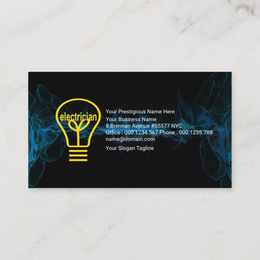 Elektrische stroomstekker met blauwe lamp visitekaartje (Achterkant)