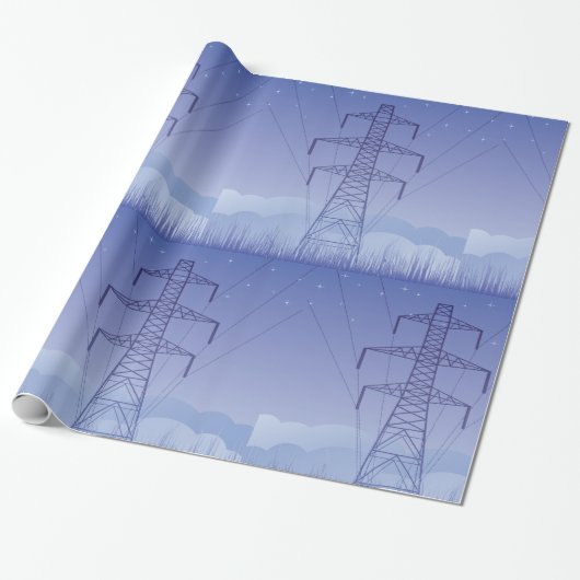 Elektrische Transmissietoren bij Night Sky Cadeaupapier (Uitgerold)