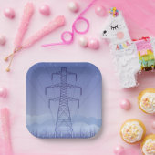 Elektrische Transmissietoren bij Night Sky Papieren Bordje (Feest)