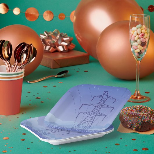 Elektrische Transmissietoren bij Night Sky Papieren Bordje