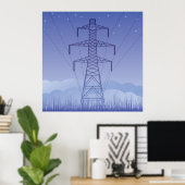 Elektrische Transmissietoren bij Night Sky Poster (Thuiskantoor)